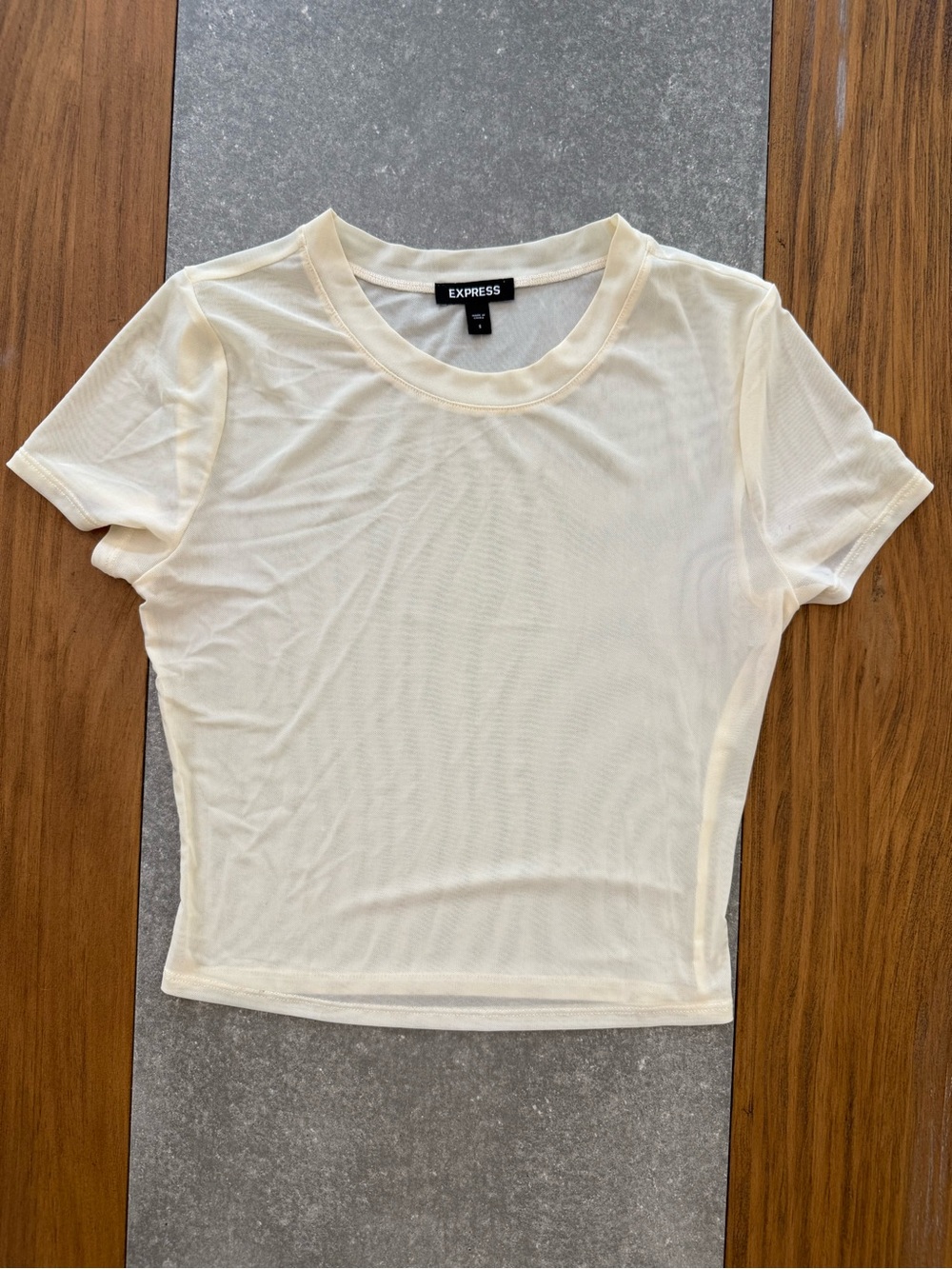 Express Women's Sheer Short Sleeve Tee in Cream